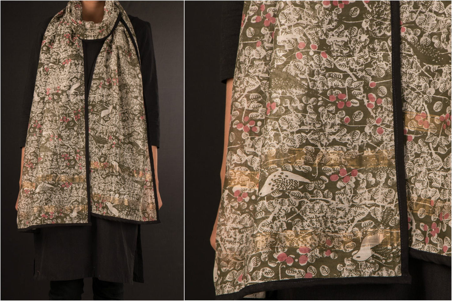 Maheshwari Silk Art Print Stole with Zari by Sutanu
