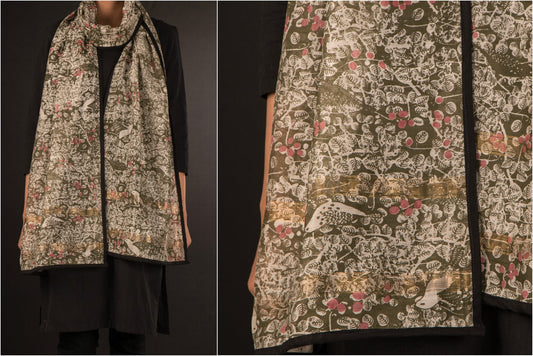 Maheshwari Silk Art Print Stole with Zari by Sutanu