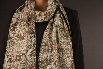 Maheshwari Silk Art Print Stole with Zari by Sutanu